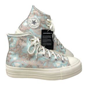 Converse CTAS Lift Shoes High Top Silver Blue Canvas Women Size Sneakers A02033C